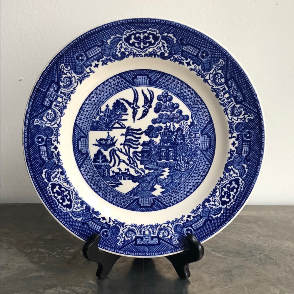 Willow Ware by Royal China Blue and White Porcelain Dinner Plate